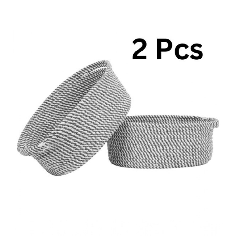 Cotton 2 Pcs Oval Basket  Storage Basket For Clothes (Grey)