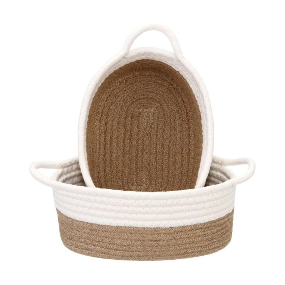 Cotton Basket 2 Pcs Storage Basket For Clothes (Beige)
