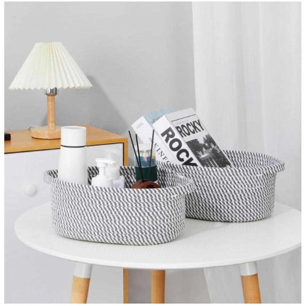 Cotton 2 Pcs Oval Basket  Storage Basket For Clothes (Grey)