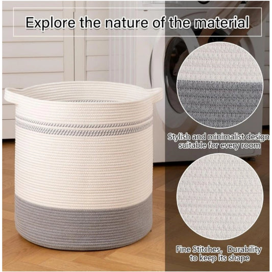 Cotton Basket Pack of 1 Storage Basket For Clothes (Grey)