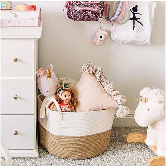 Cotton Laundry Basket Pack of 1 Storage Basket For Clothes (Beige)