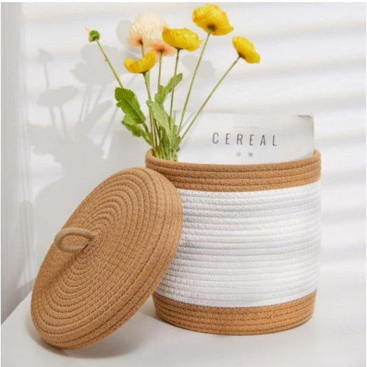 Cotton Basket Pack of 1 Storage Basket For Clothes (White)