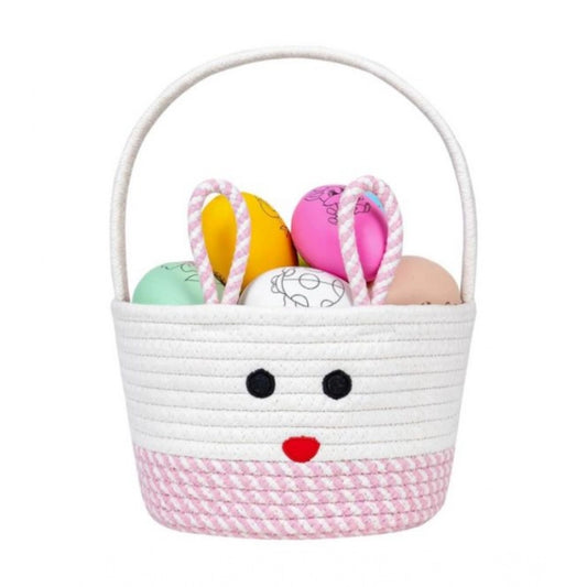 Cotton Mix Toy Bucket Pack of 1 Storage Basket For Clothes (Pink)