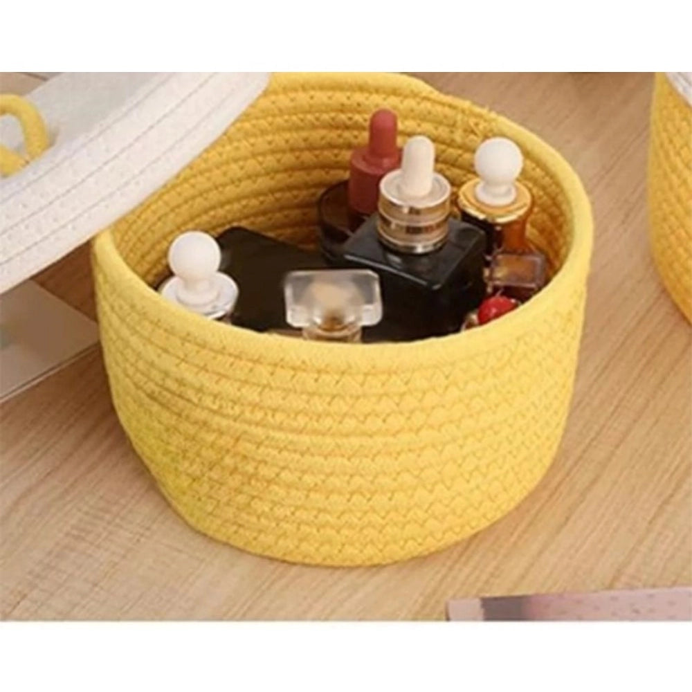 Cotton Box White Lid Inch Pack of 1 Storage Basket For Clothes (Yellow)