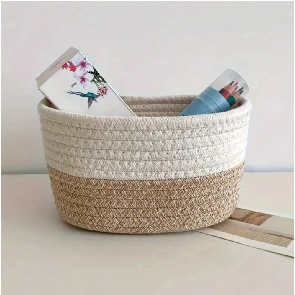 Cotton Bathroom Storage Basket Pack of 1 Storage Basket For Clothes (White)