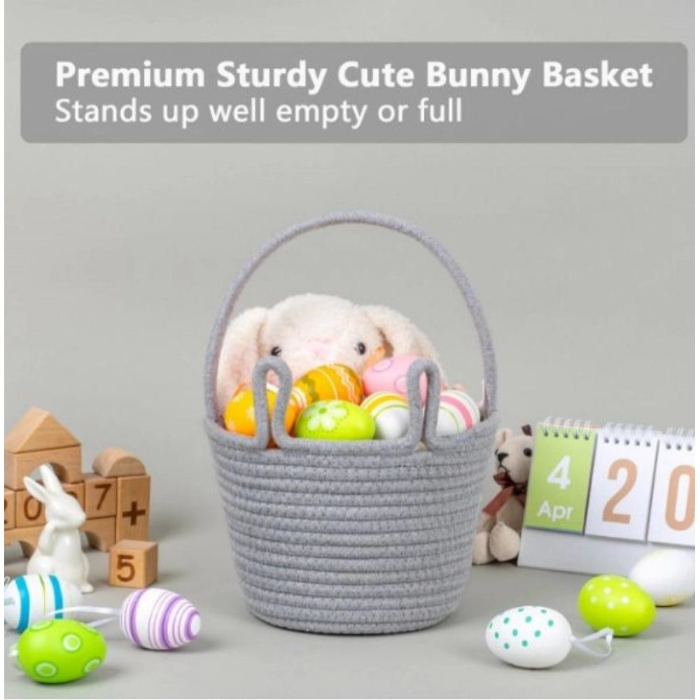 Cotton Toy Bucket Pack of 1 Storage Basket For Clothes (Grey)