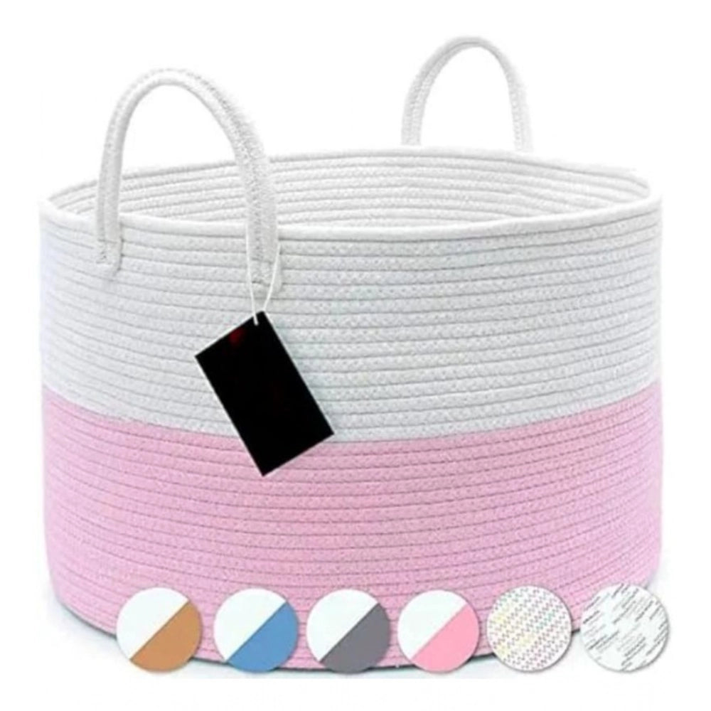 Cotton Laundry Basket Pack of 1 Storage Basket For Clothes (Pink)