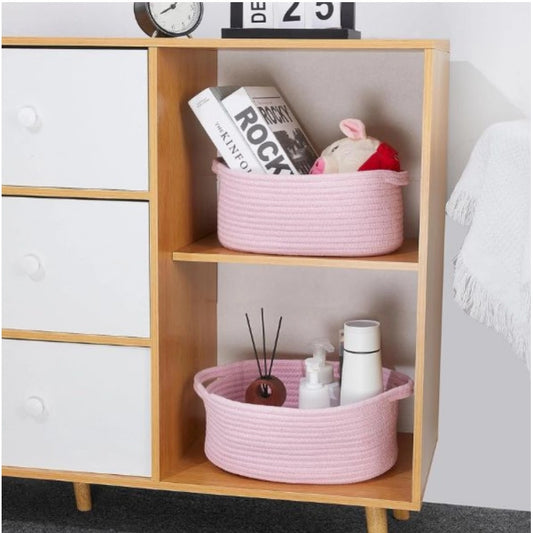 Cotton 2 Pcs Oval Basket  Storage Basket For Clothes (Pink)
