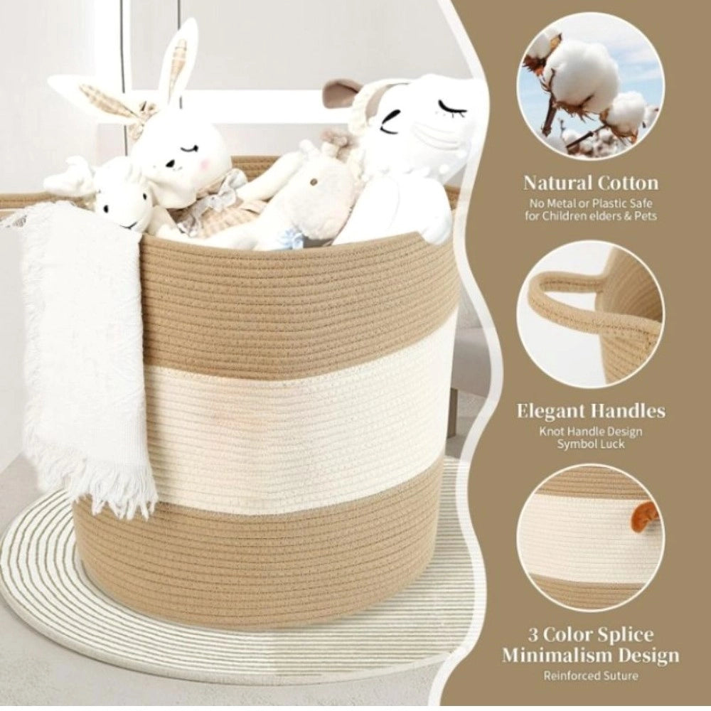 Cotton Basket Pack of 1 Storage Basket For Clothes (Beige)