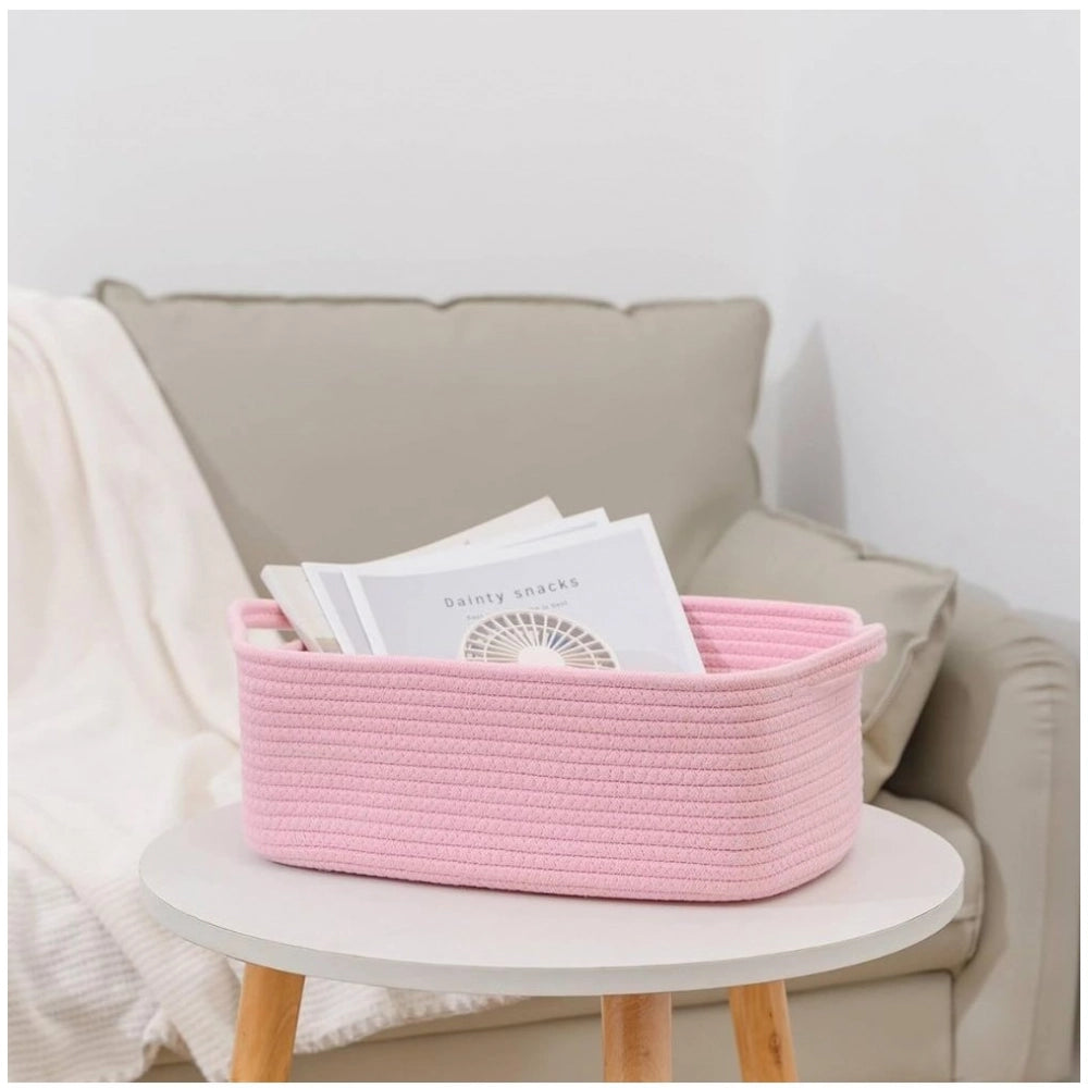 Cotton Basket Pack of 1 Storage Basket For Clothes (Pink)