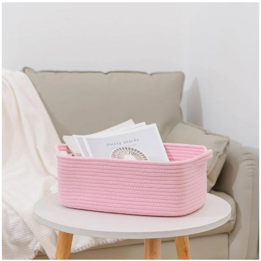 Cotton Basket Pack of 1 Storage Basket For Clothes (Pink)
