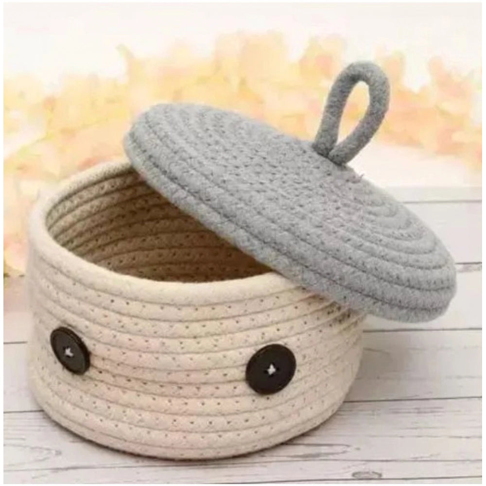 Cotton Box Grey Lid Inch Pack of 1 Storage Basket For Clothes (White)