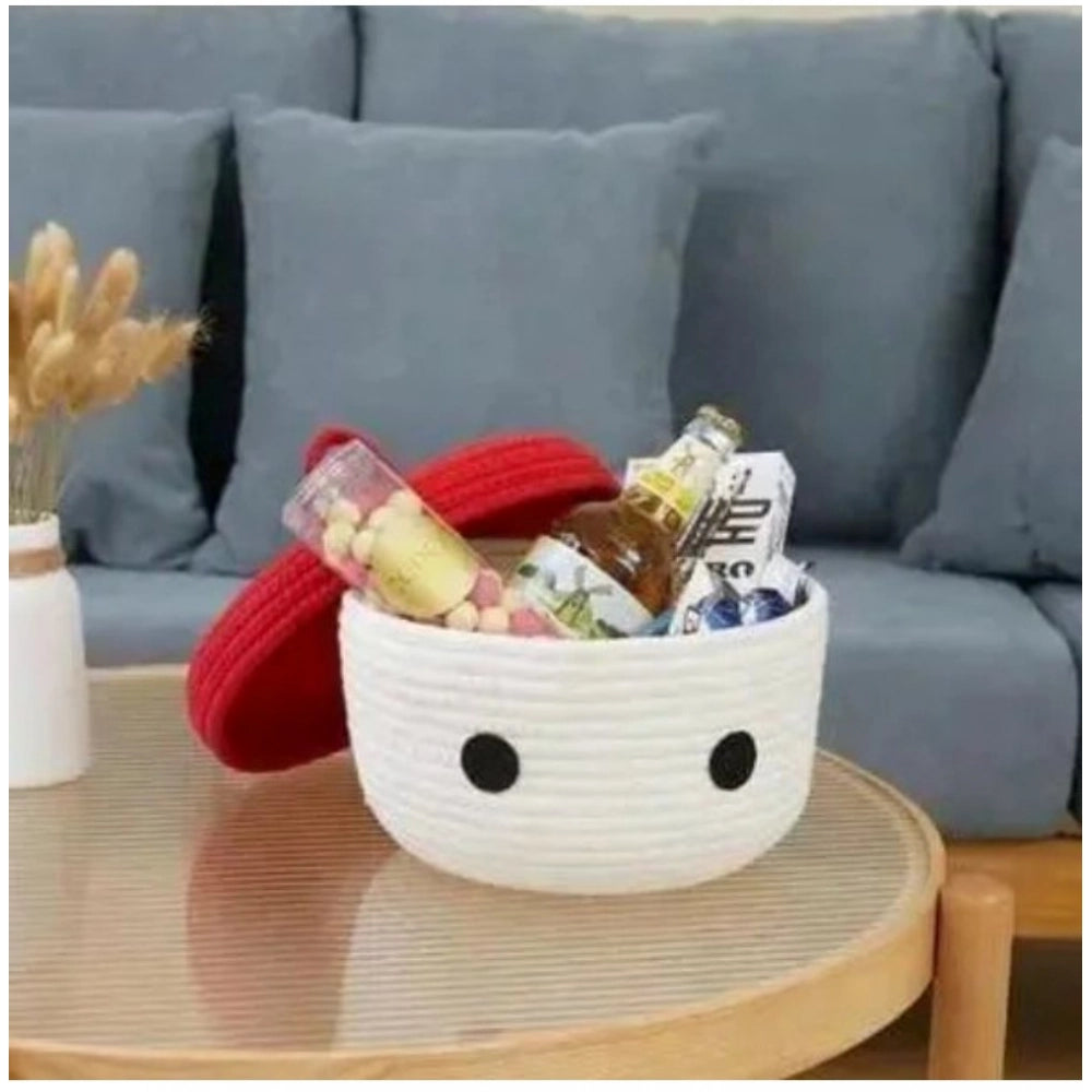 Cotton Box Red Lid Inch Pack of 1 Storage Basket For Clothes (White)