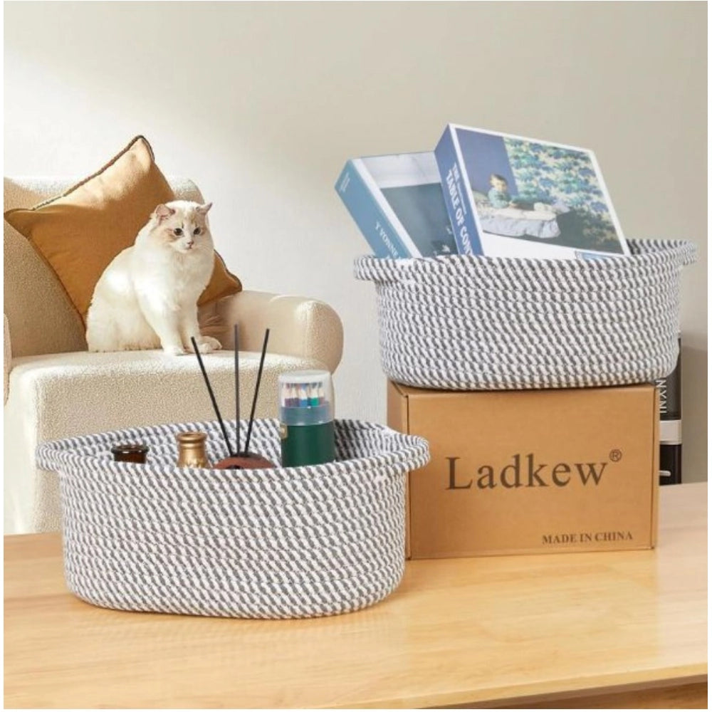 Cotton 2 Pcs Oval Basket  Storage Basket For Clothes (Grey)