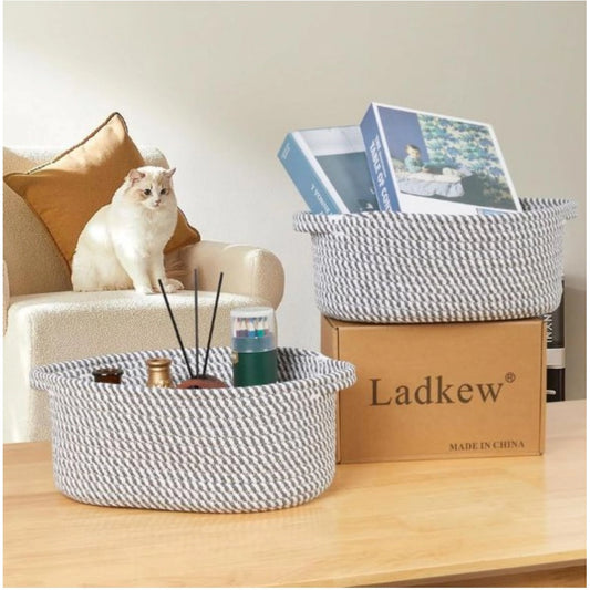 Cotton 2 Pcs Oval Basket  Storage Basket For Clothes (Grey)