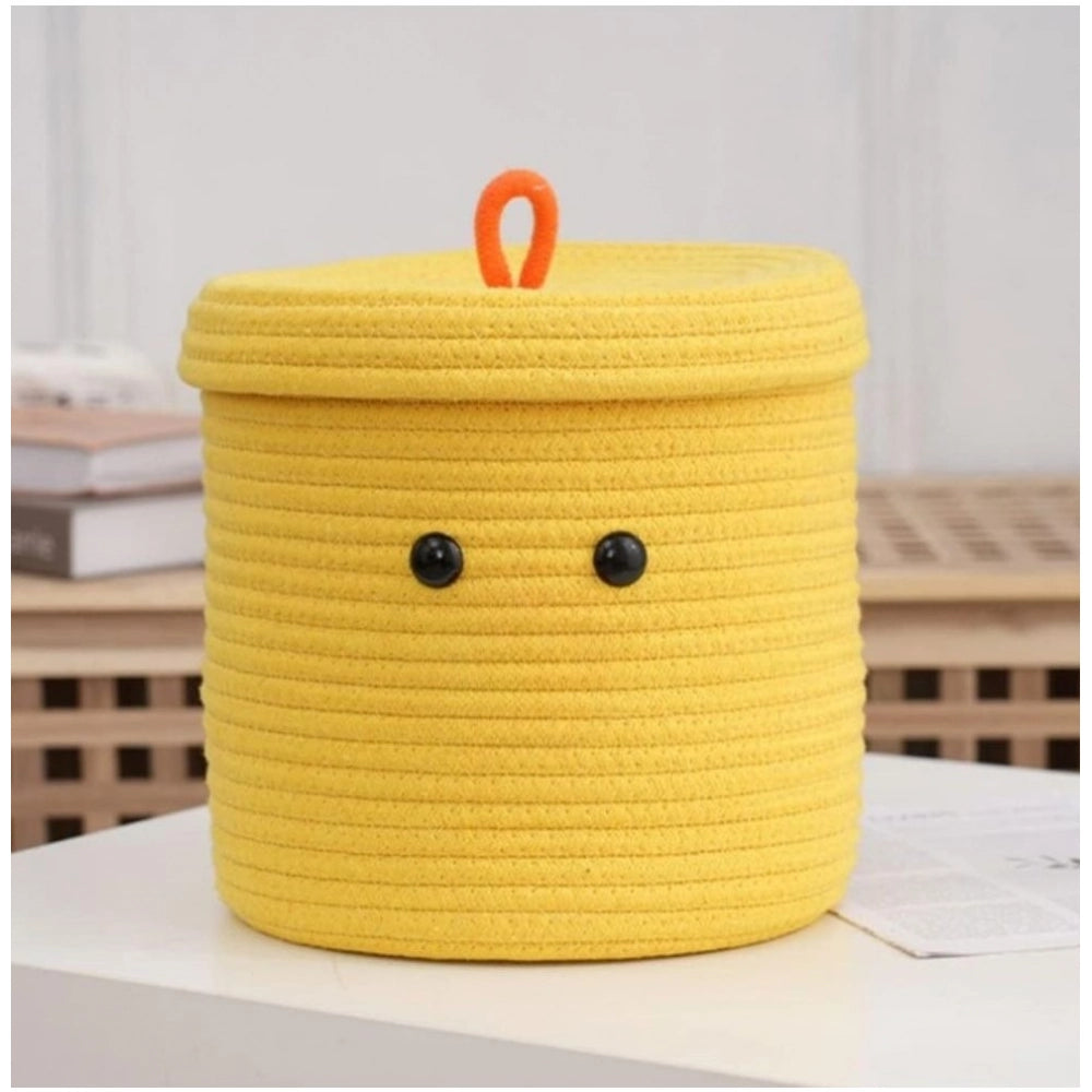 Cotton Basket with lid Pack of 1 Storage Basket For Clothes (Yellow)