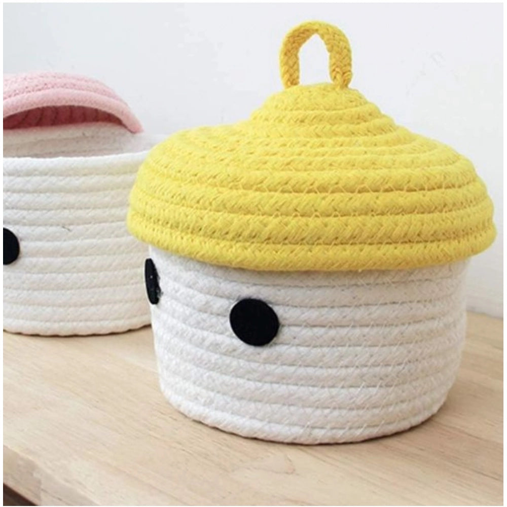 Cotton Box Yellow Lid Inch Pack of 1 Storage Basket For Clothes (White)