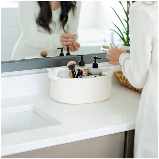 Cotton Oval Basket Pack of 3 Storage Basket For Clothes (White)