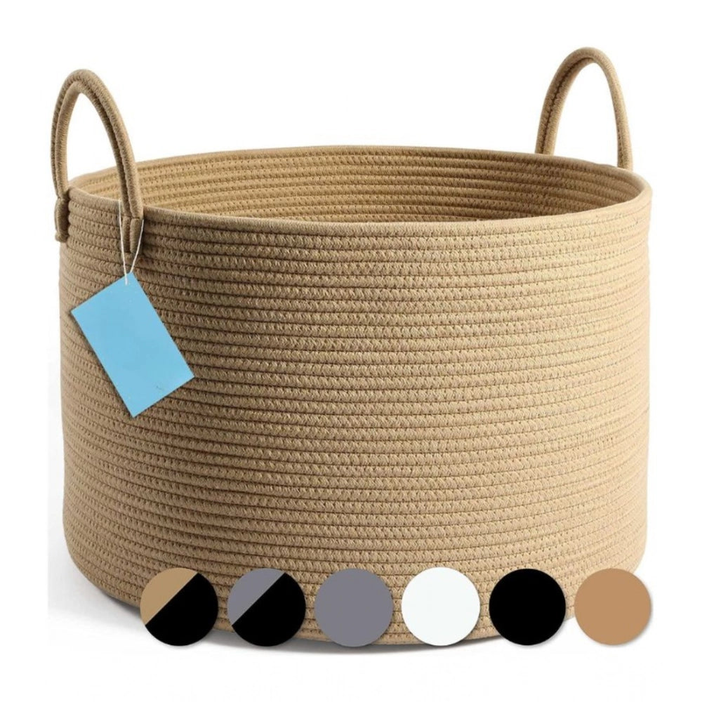 Cotton Laundry Basket Pack of 1 Storage Basket For Clothes (Beige)