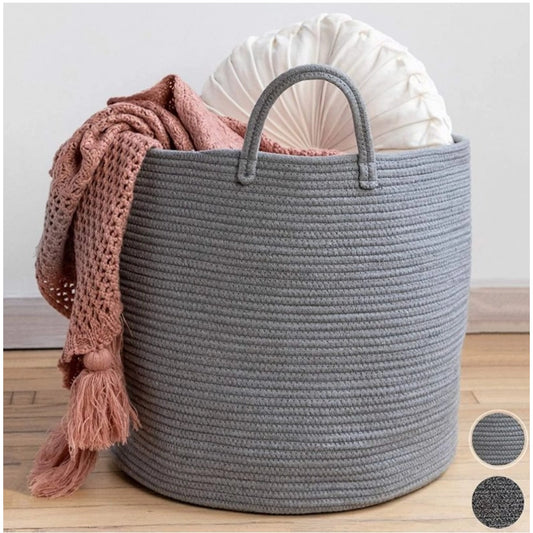 Cotton Basket Pack of 1 Storage Basket For Clothes (Grey)
