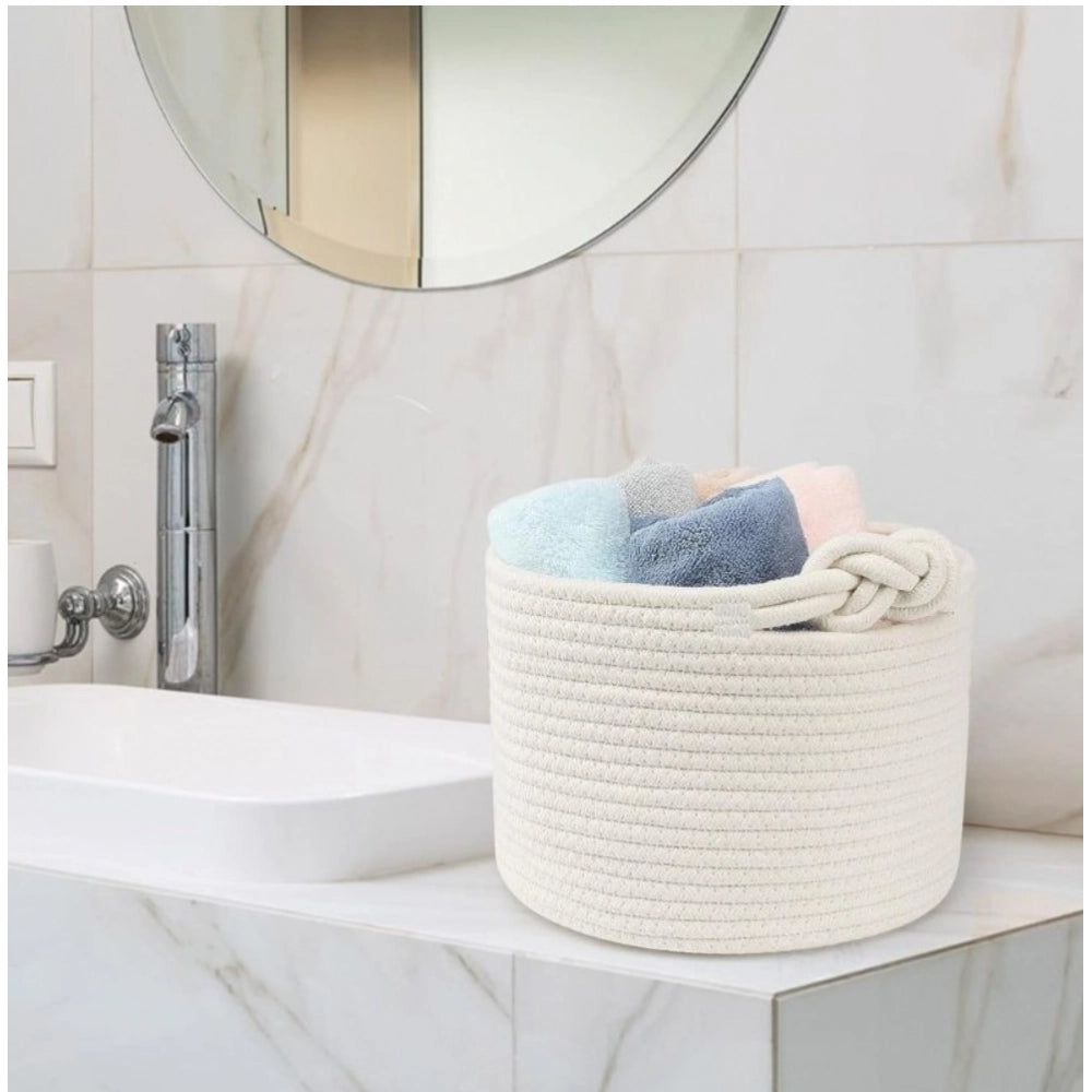 Cotton White Inch Pack of 1 Storage Basket For Clothes (White)