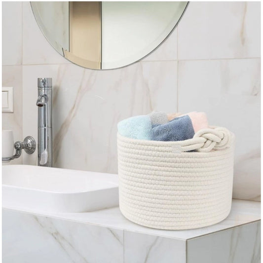 Cotton White Inch Pack of 1 Storage Basket For Clothes (White)