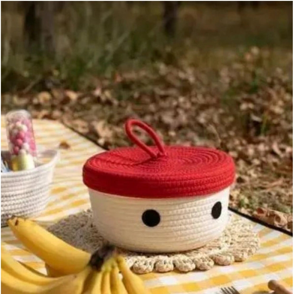 Cotton Box Red Lid Inch Pack of 1 Storage Basket For Clothes (White)