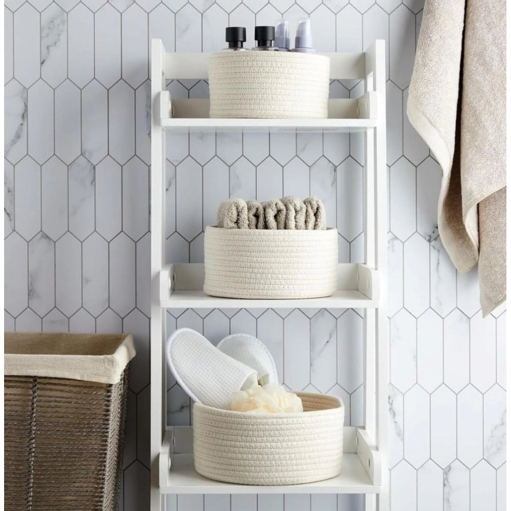 Cotton Round Basket Pack of 3 Storage Basket For Clothes (White)