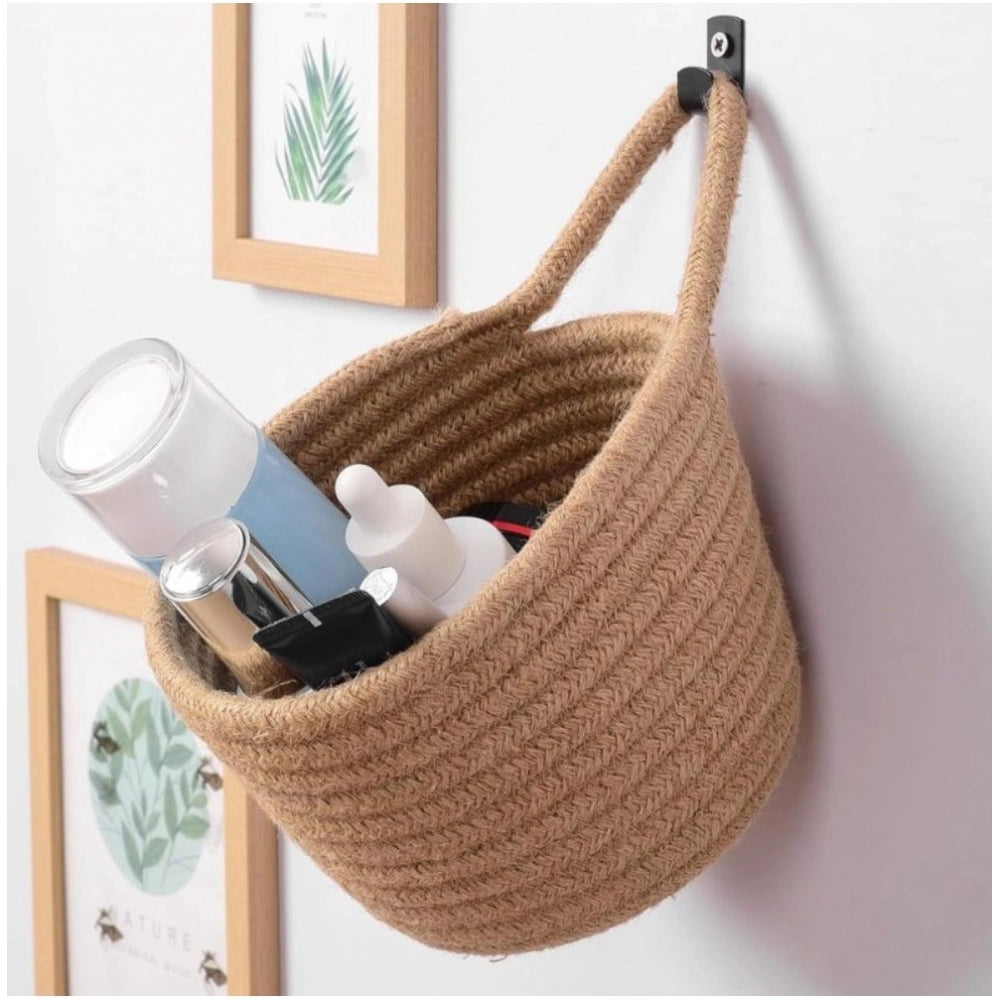 Cotton Hanging Storage Small Basket Pack of 3 Storage Basket For Clothes (Brown)