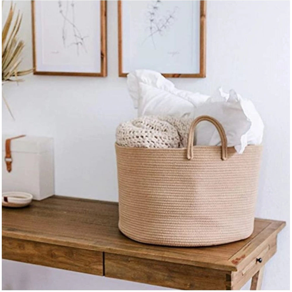 Cotton Laundry Basket Pack of 1 Storage Basket For Clothes (Beige)
