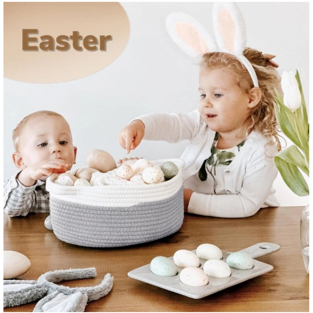 Cotton Baby Gift Basket Pack of 1 Storage Basket For Clothes (Grey)