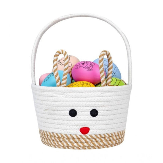 Cotton Toy Bucket Pack of 1 Storage Basket For Clothes (Beige)