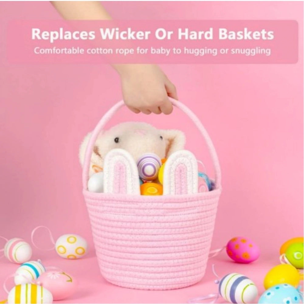 Cotton Ear Toy Bucket Pack of 1 Storage Basket For Clothes (Pink)