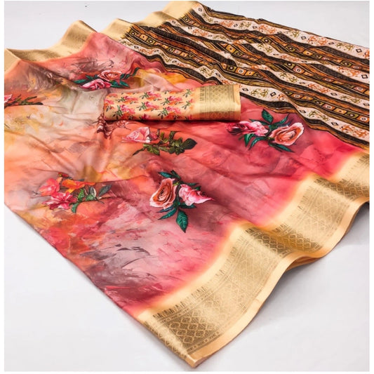 Women's Cotton Silk Printed Saree With Unstitched Blouse 5.5Mtr (Multicolor)