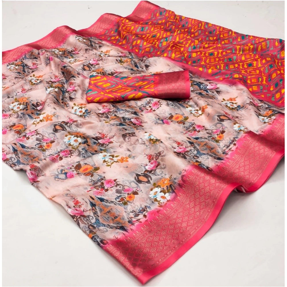 Women's Cotton Silk Printed Saree With Unstitched Blouse 5.5Mtr (Multicolor)
