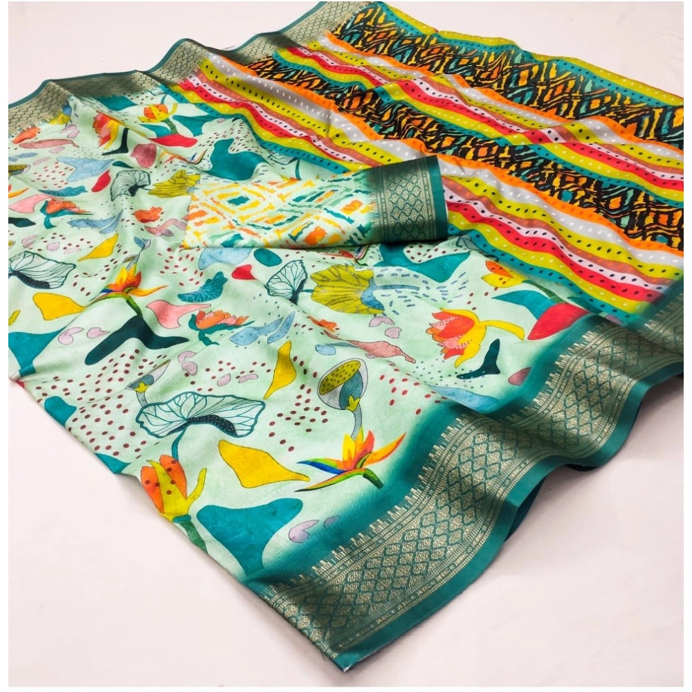 Women's Cotton Silk Printed Saree With Unstitched Blouse 5.5Mtr (Multicolor)