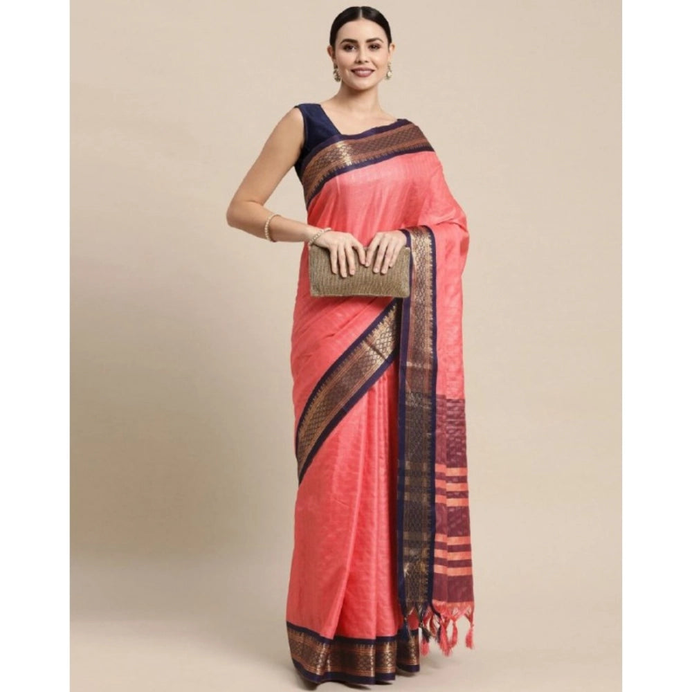 Women's Cotton Silk Checkered Saree With Unstitched Blouse 5.5Mtr (Pink)