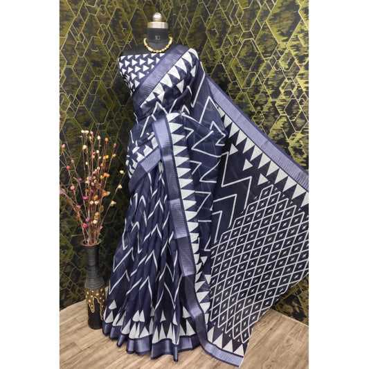 Women's Cotton Linen Woven Design Saree With Unstitched Blouse 5.5Mtr (Grey)