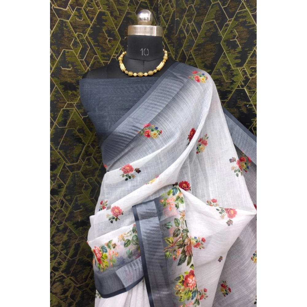 Women's Cotton Linen Woven Design Saree With Unstitched Blouse 5.5Mtr (Black)