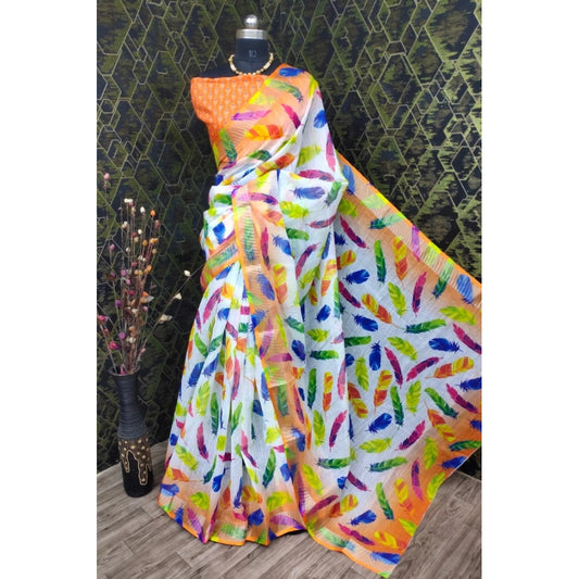 Women's Cotton Linen Woven Design Saree With Unstitched Blouse 5.5Mtr (Orange)