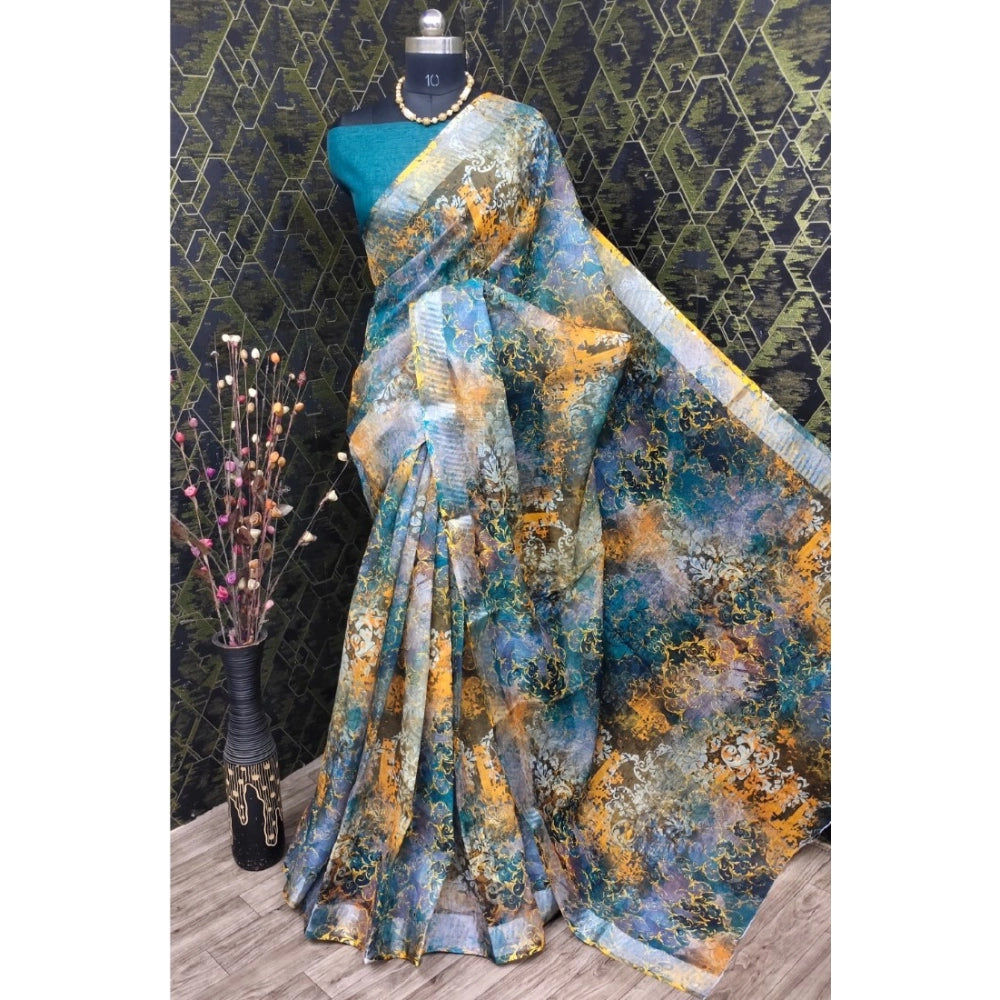 Women's Cotton Linen Woven Design Saree With Unstitched Blouse 5.5Mtr (Multicolor)