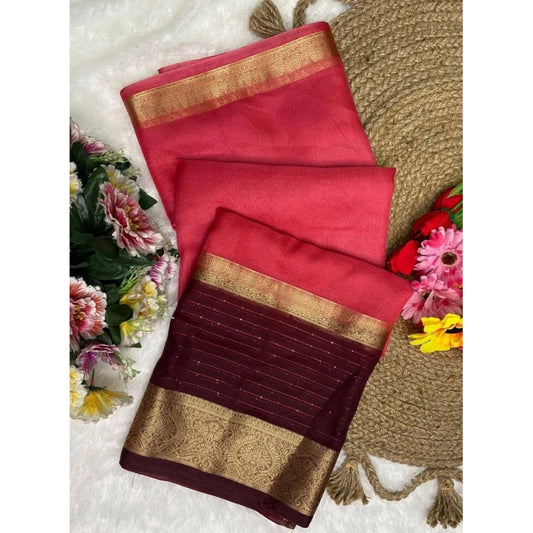Women's Khadi Cotton  Solid Saree With Unstitched Blouse 5.5Mtr (Pink)