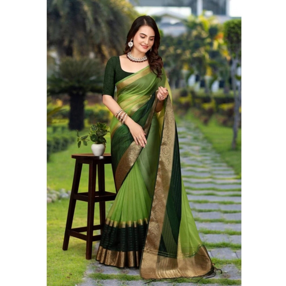Women's Khadi Cotton  Solid Saree With Unstitched Blouse 5.5Mtr (Green)