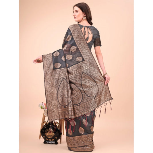 Women's Cotton Printed Saree With Unstitched Blouse 5.5Mtr (Black)