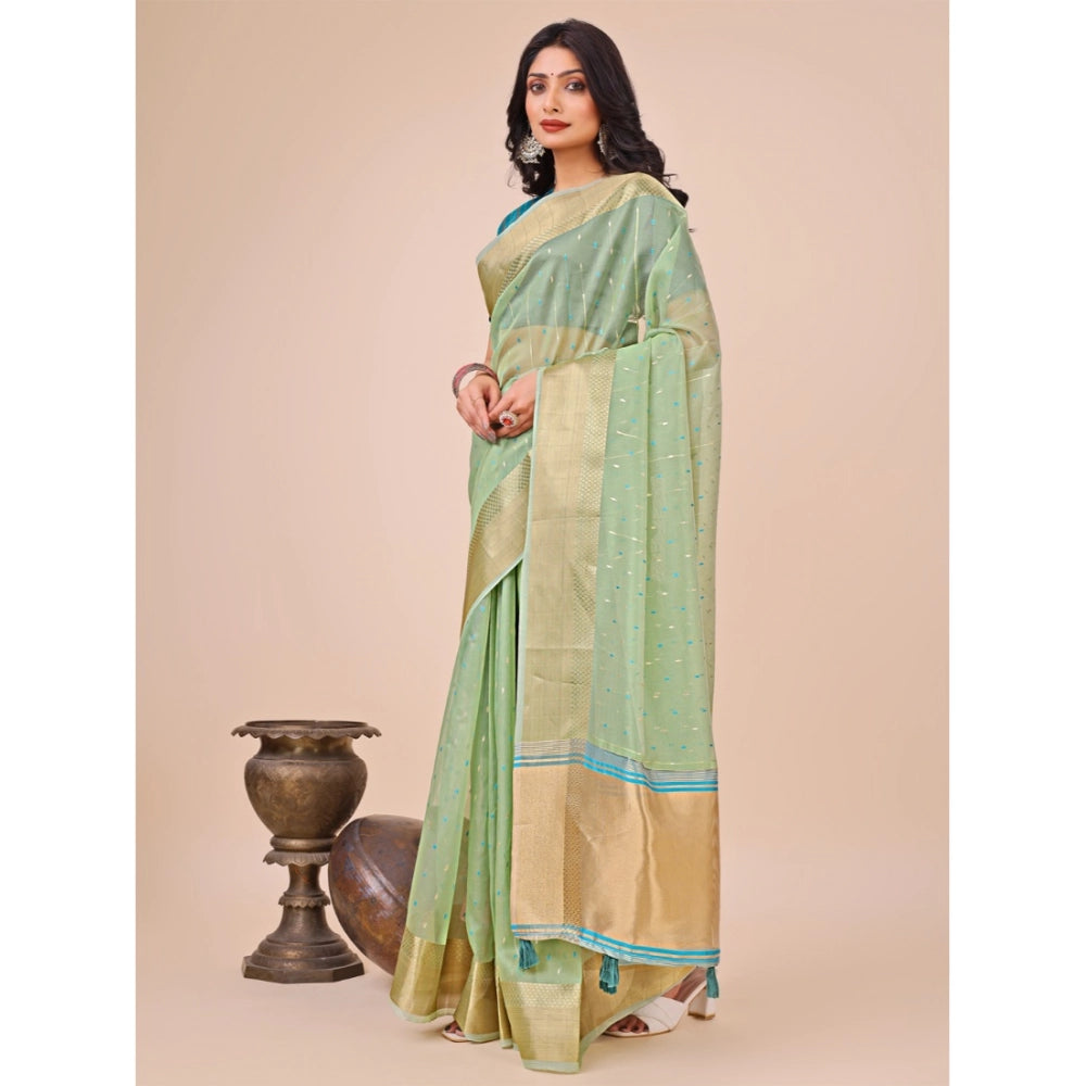 Women's Organza Printed Saree With Unstitched Blouse 5.5Mtr (Green)