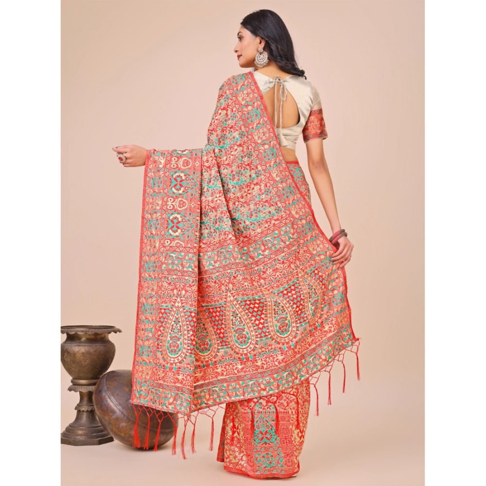 Women's Cotton Printed Saree With Unstitched Blouse 5.5Mtr (Cream)