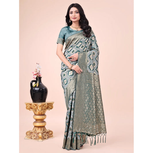 Women's Cotton Printed Saree With Unstitched Blouse 5.5Mtr (Green)
