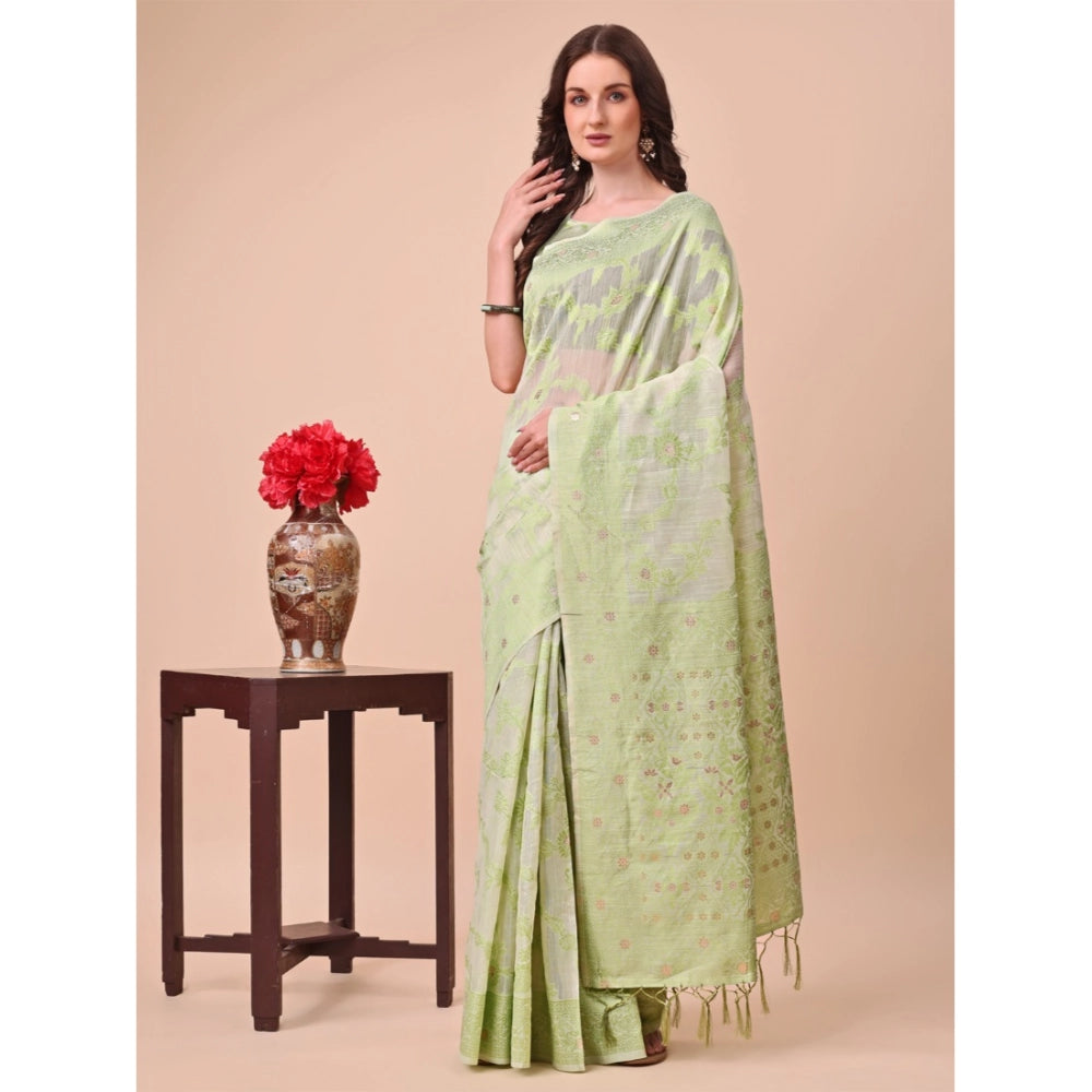 Women's Cotton Printed Saree With Unstitched Blouse 5.5Mtr (Light Green)