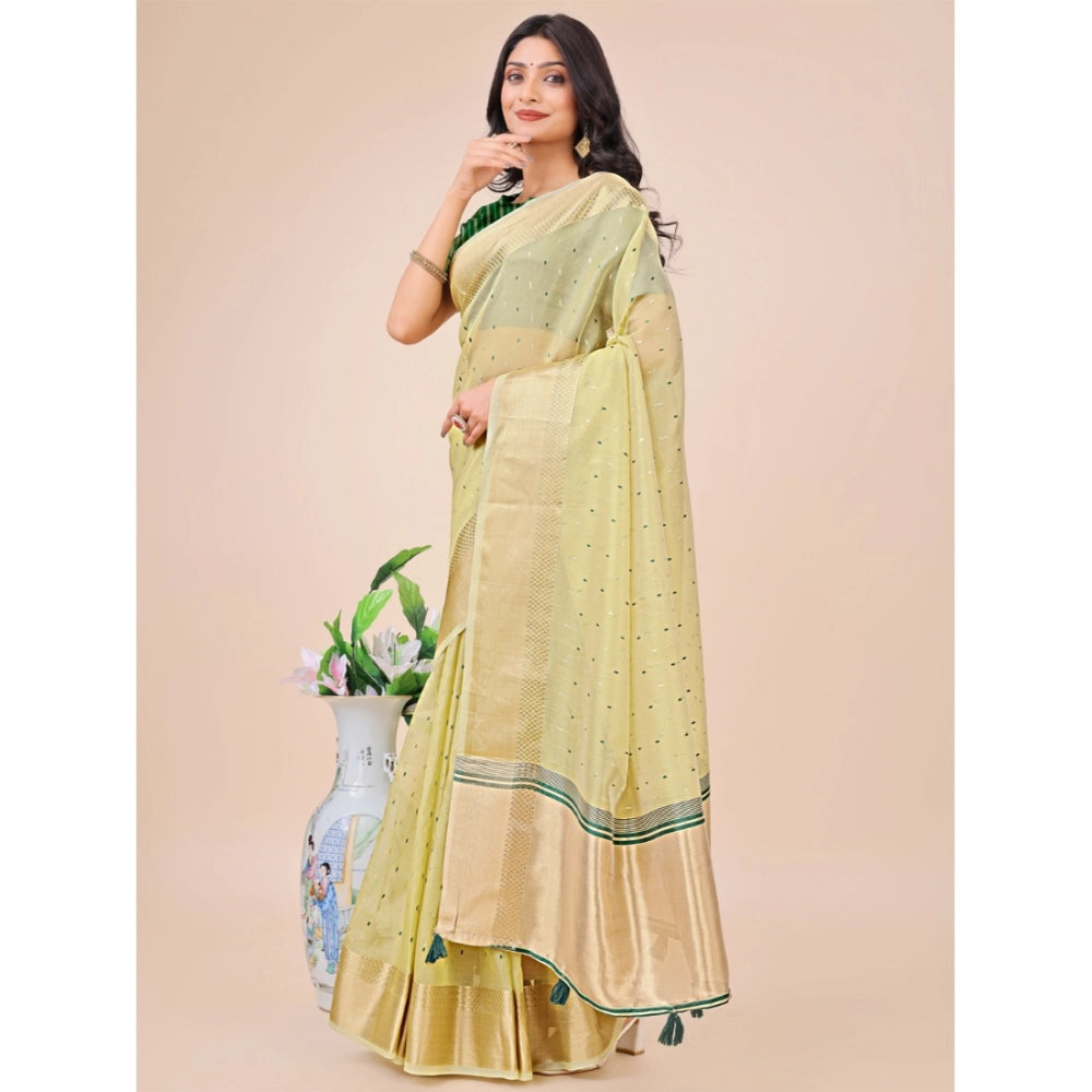 Women's Organza Printed Saree With Unstitched Blouse 5.5Mtr (Light Green)