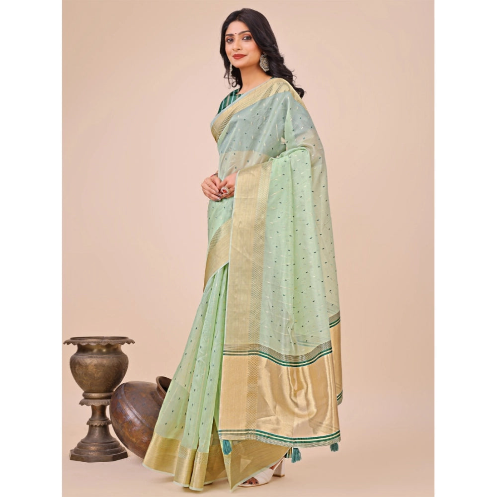 Women's Organza Printed Saree With Unstitched Blouse 5.5Mtr (Olive Green)